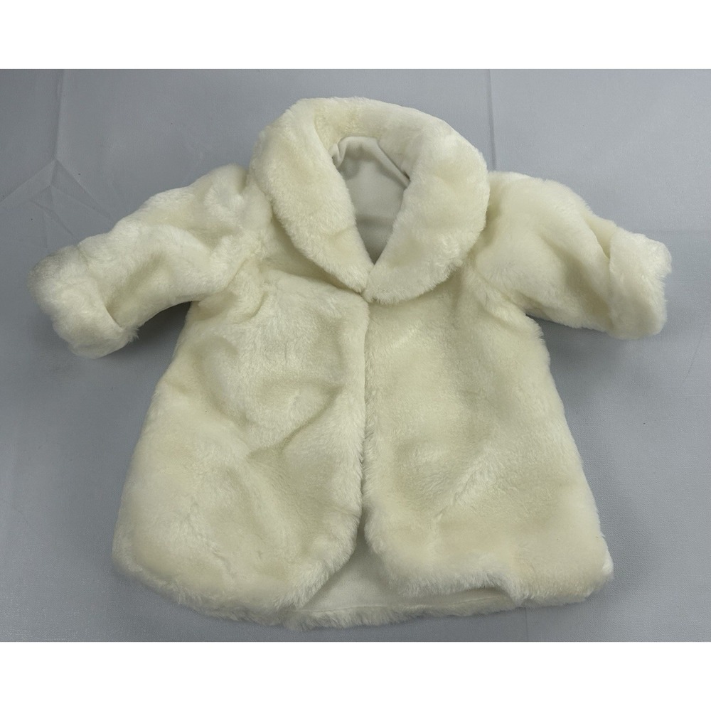 Vintage 1996 Fibre-Craft Doll Faux Fur Coat Ivory Plush Jacket 11" Clothing